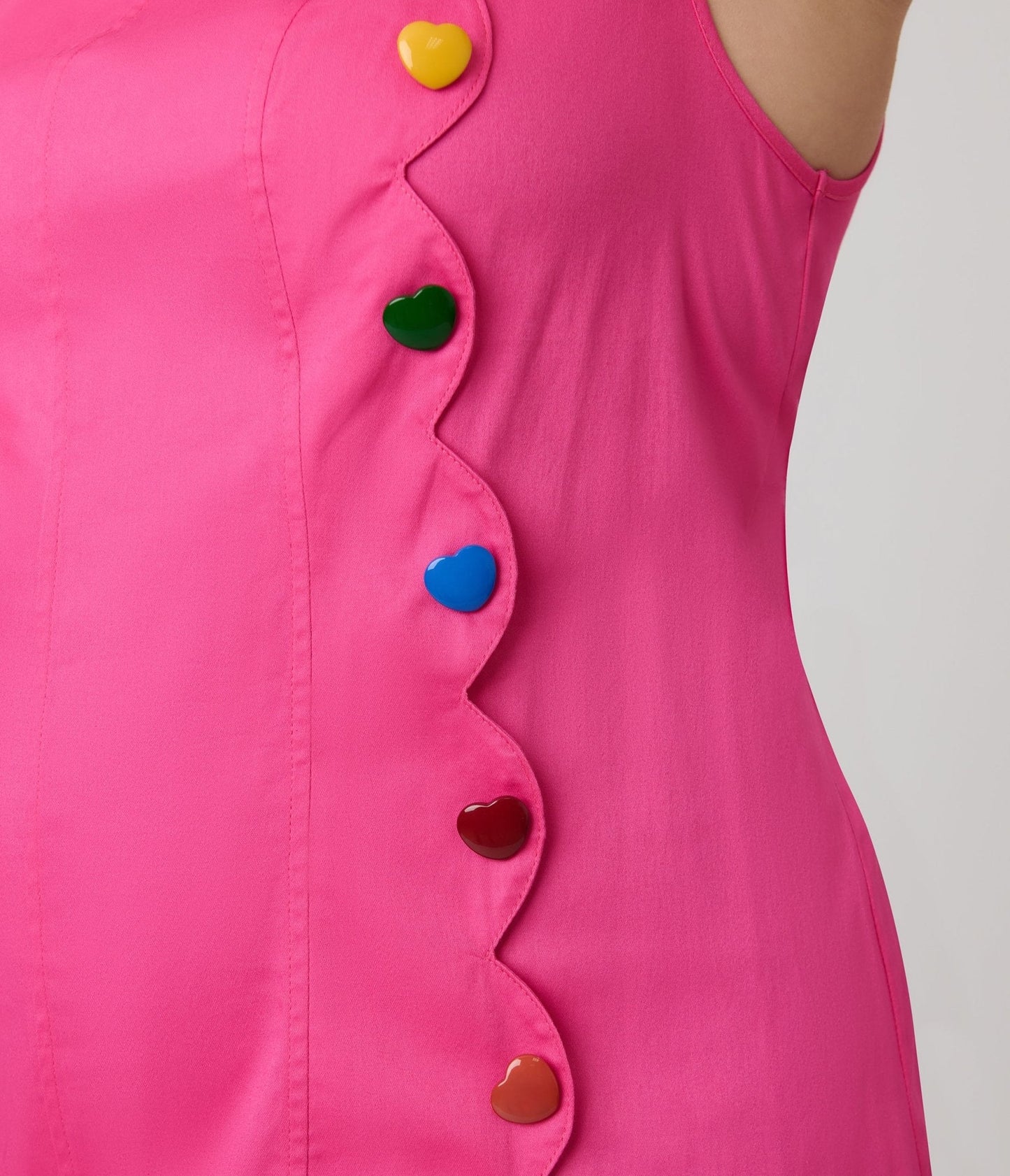 Smak Parlour Plus Size Hot Pink & Rainbow Buttons Scallop Mini Dress