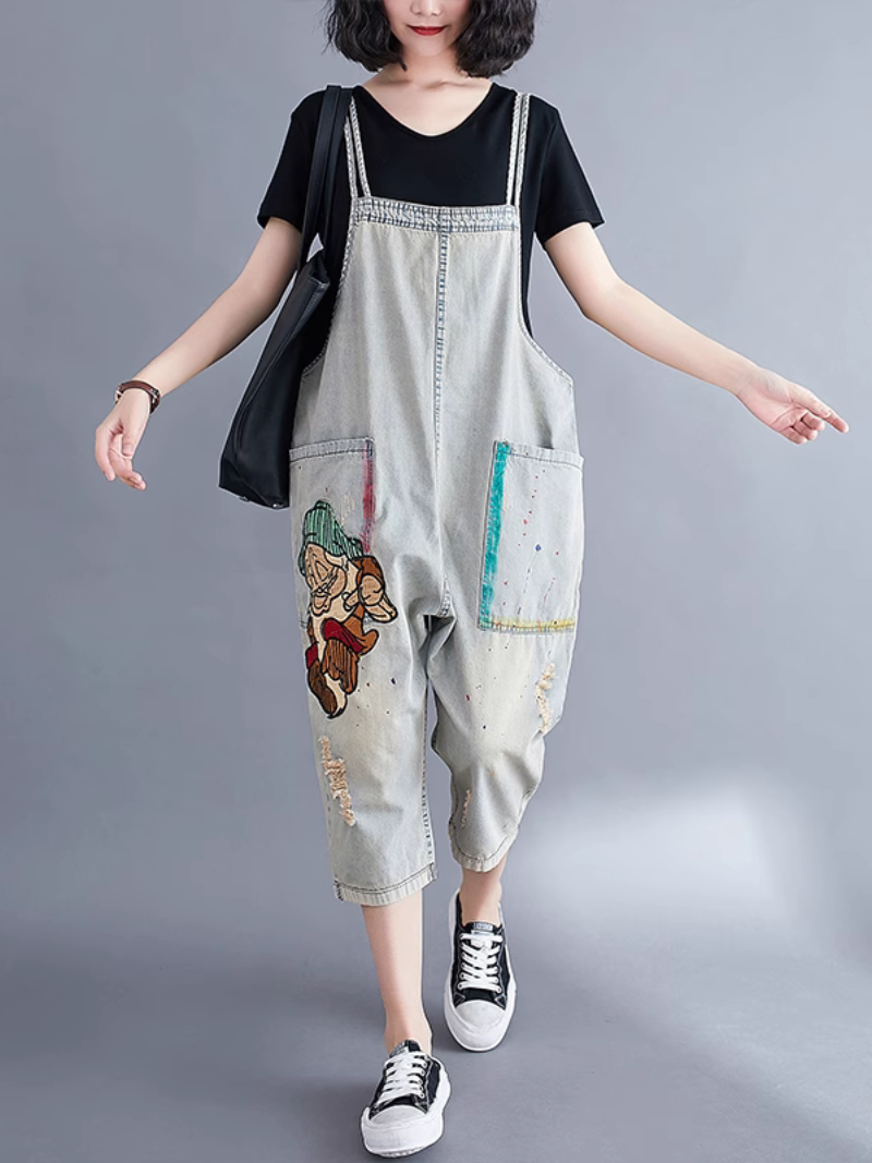 Women's Relaxed Fit Large size  Patch Dungaree