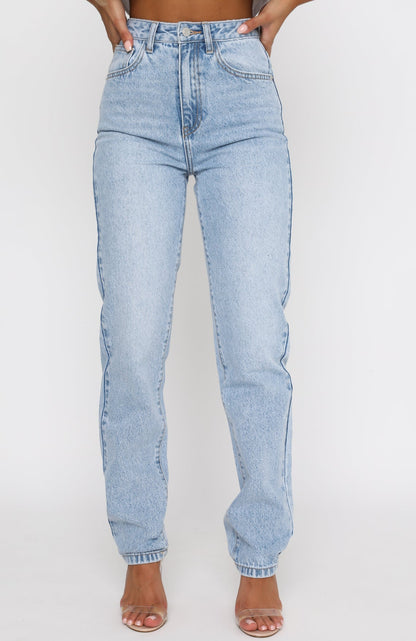 Who's That Girl Straight Leg Denim Jeans Washed Blue