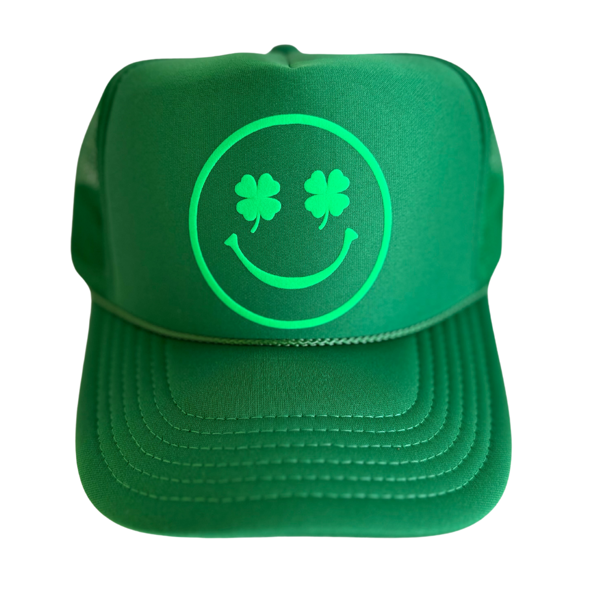 St Patty Smiley Clover Trucker Hat
