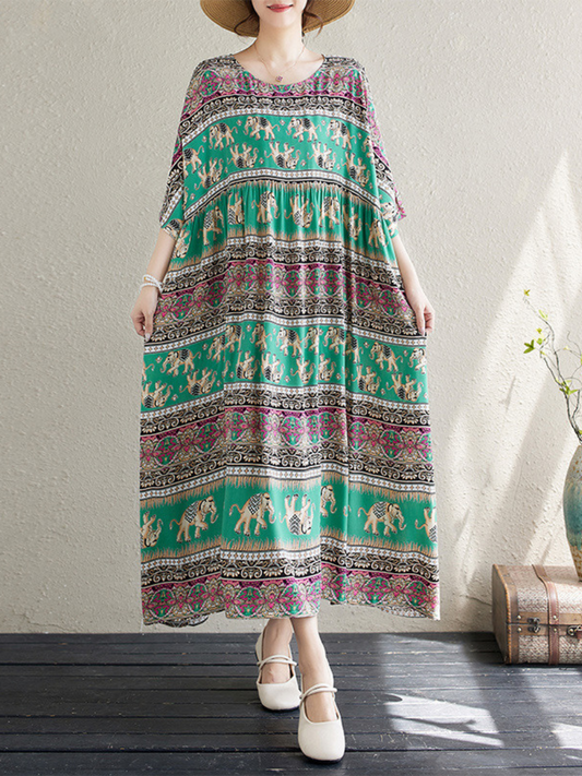 Women's Printed High Waist Smock Dress with Pockets | Eva Trends