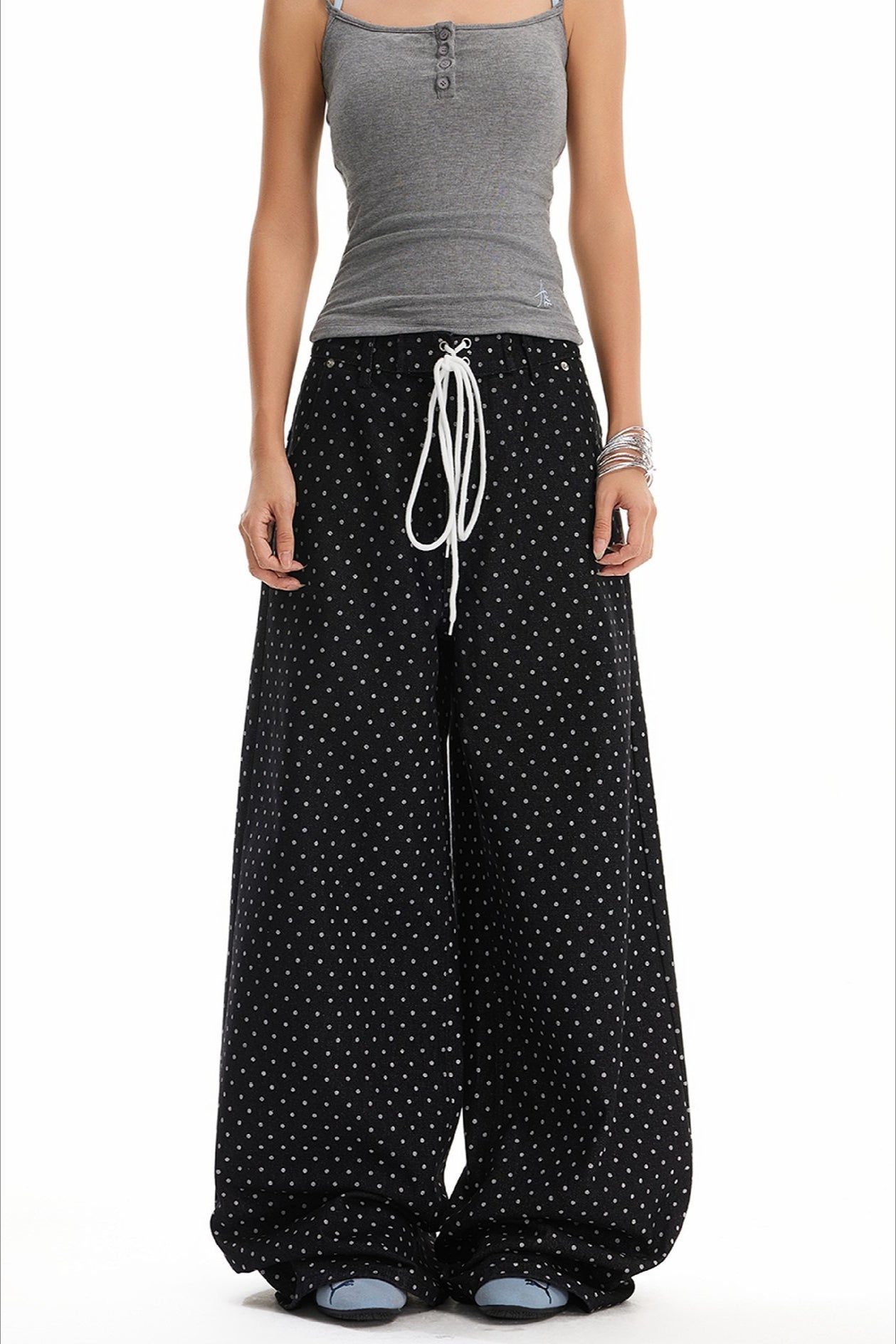 Retro Polka Dot Loose Straight Jeans