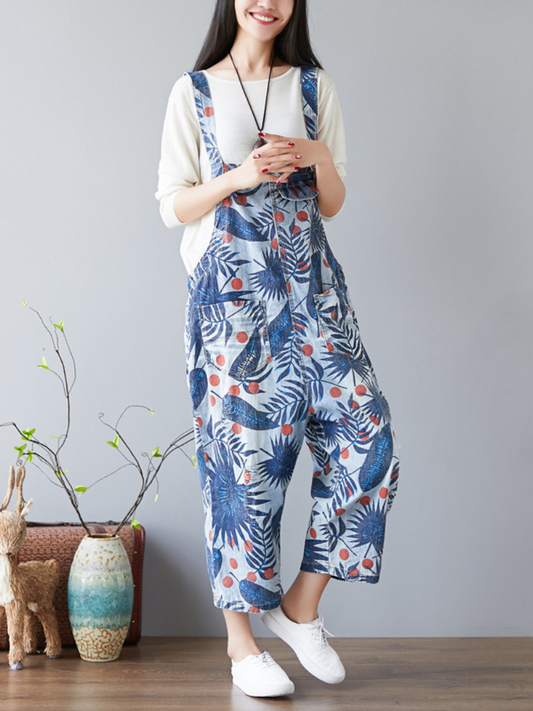 Women's Cozy & Stylish Printed Denim Dungarees - Eva Trends