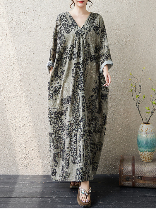 Women's Summer Relaxed Printed Pocket Style Kaftan Dress