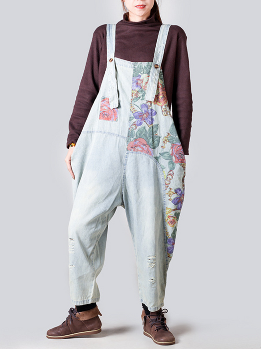 Loose Fit Denim Overall Jumpsuit - Wide-Leg Comfort | Eva Trends