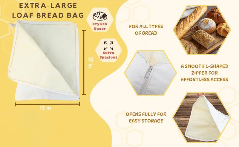 üçûWide Zipper Access Cotton & Beeswax Bread Bags for Sourdough‚ú®