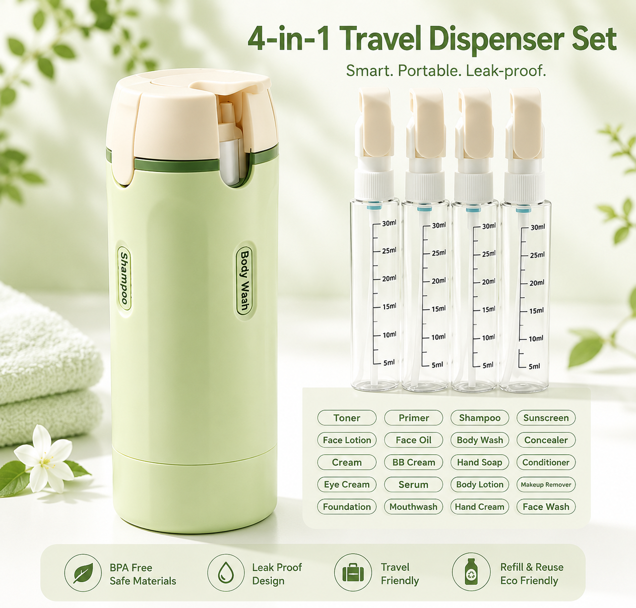 ‚úàÔ∏èTravel Sized 4-in-1 Portable Storage Bottle: Your All-in-One Travel Solution