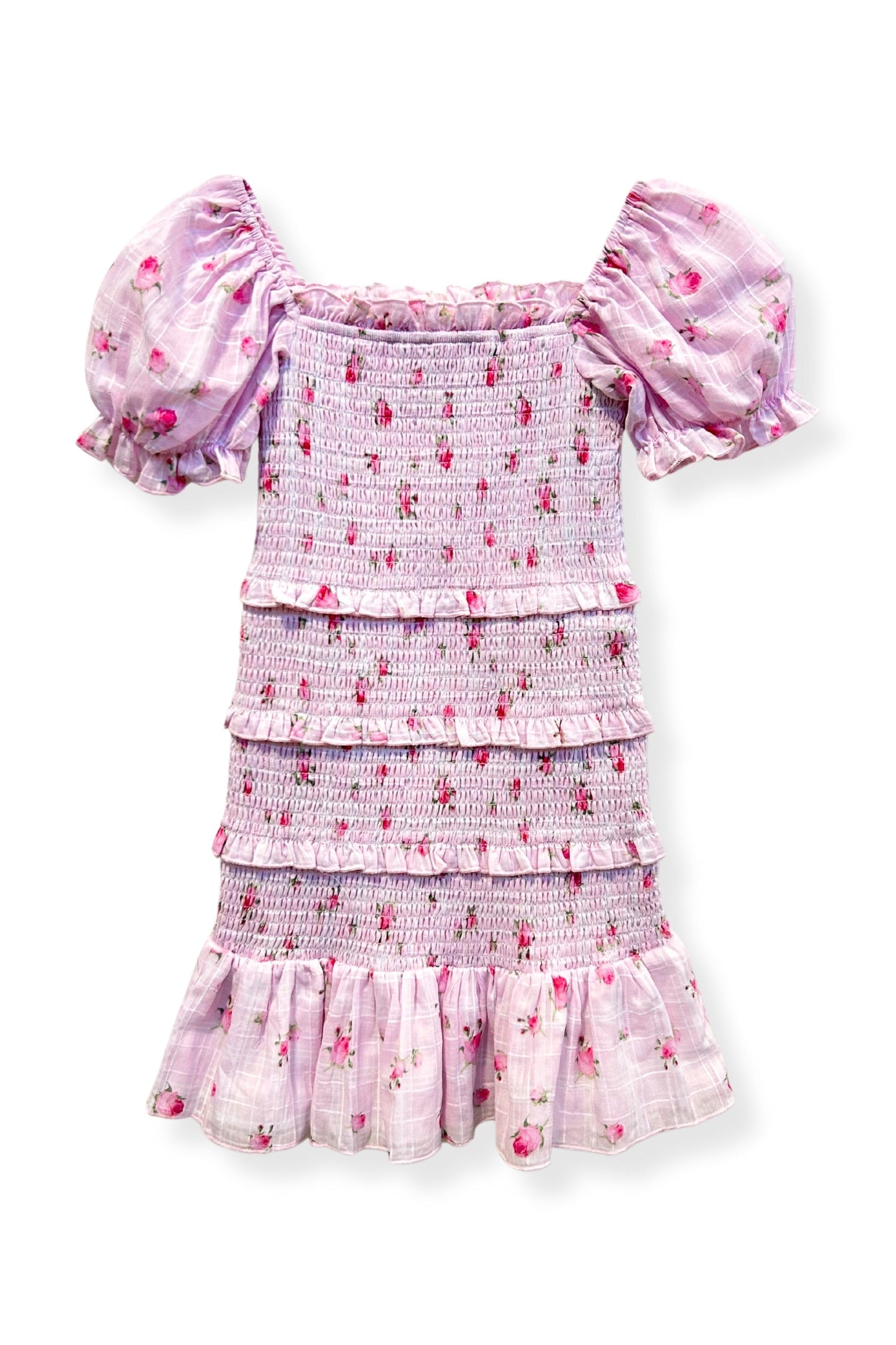 JUNIOR LAILA PRINTED SMOCKED PUFF SLEEVE DRESS - FINAL SALE