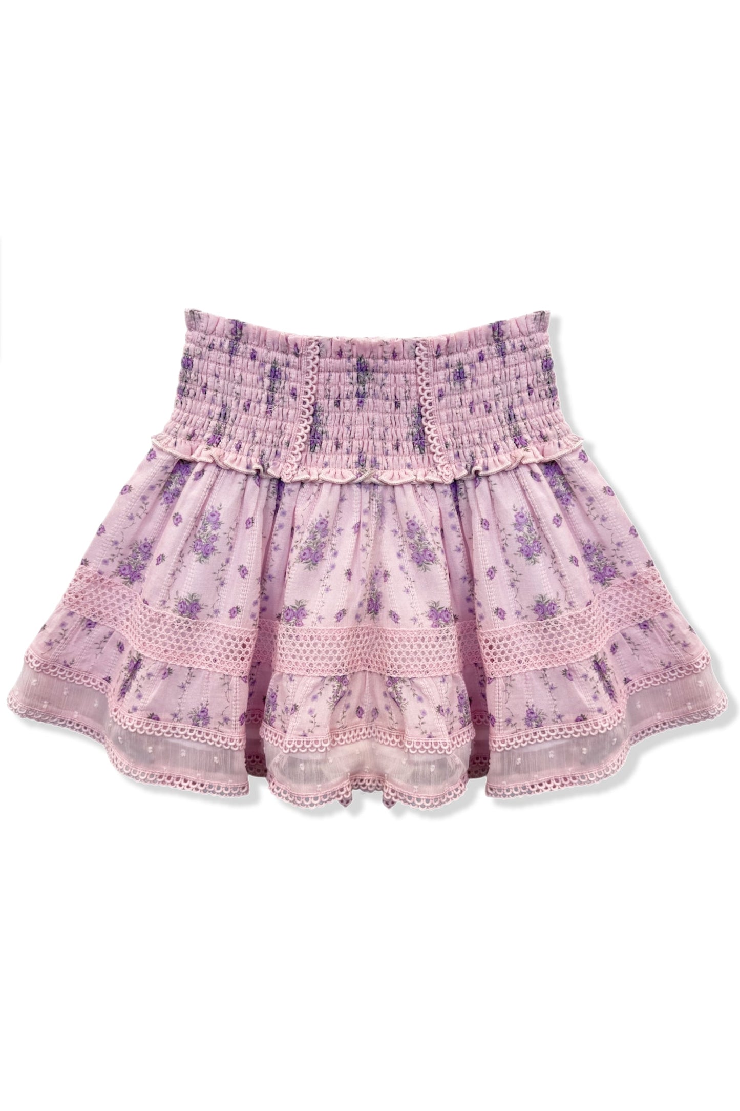 JUNIOR LARA PRINTED LACE TRIM RUFFLE SKIRT - FINAL SALE