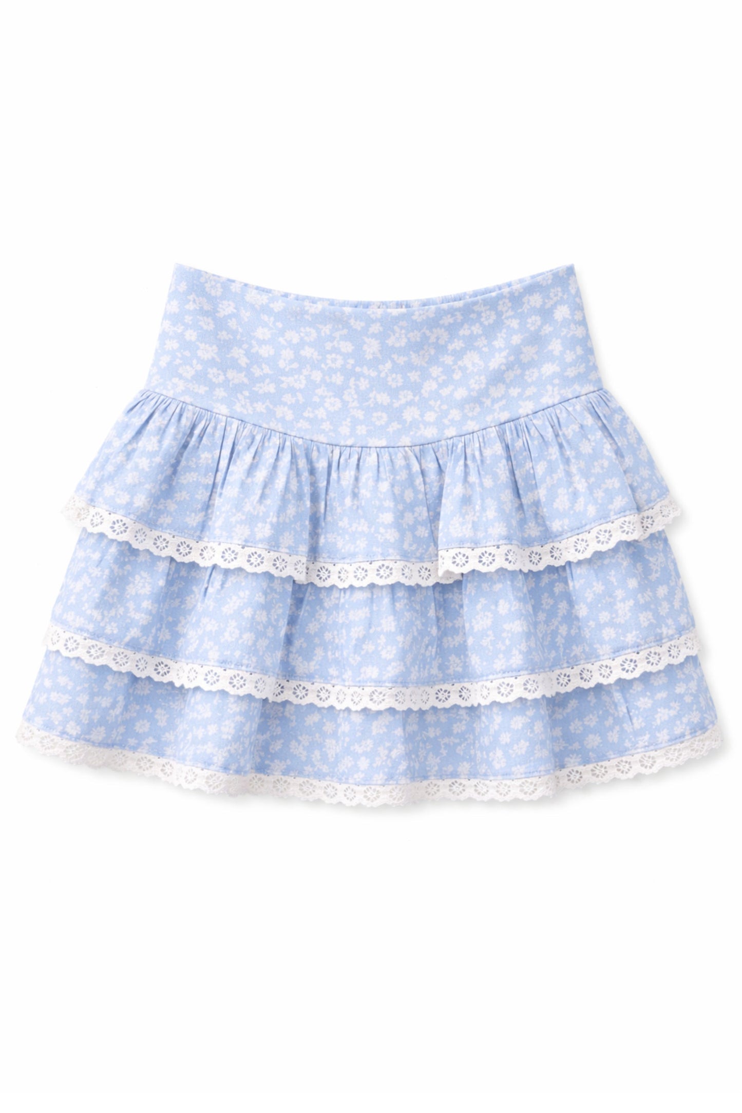 TWEEN MELODY PRINTED DROP WAIST LACE TRIM SKIRT