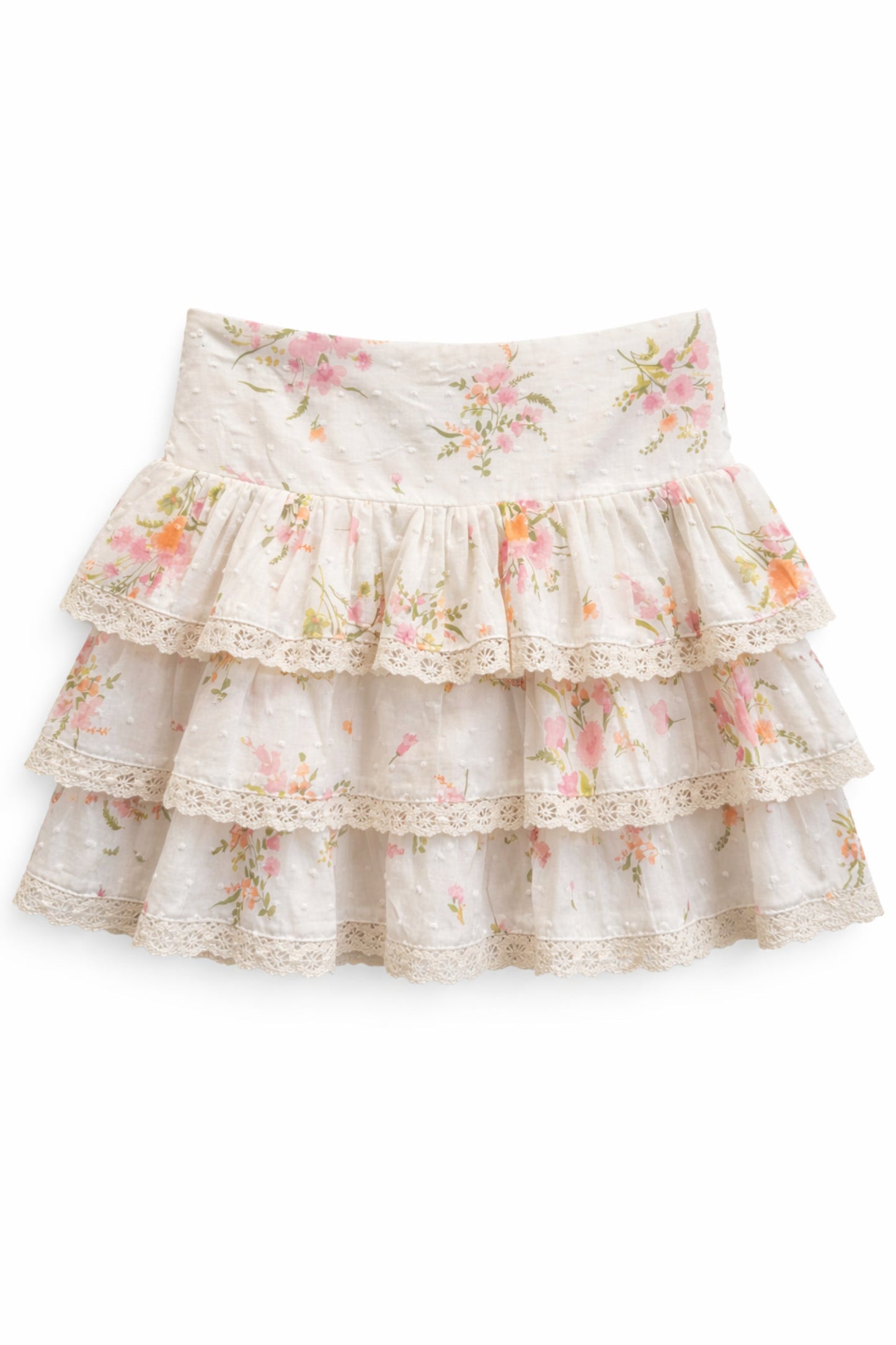 TWEEN MELODY PRINTED DROP WAIST LACE TRIM SKIRT