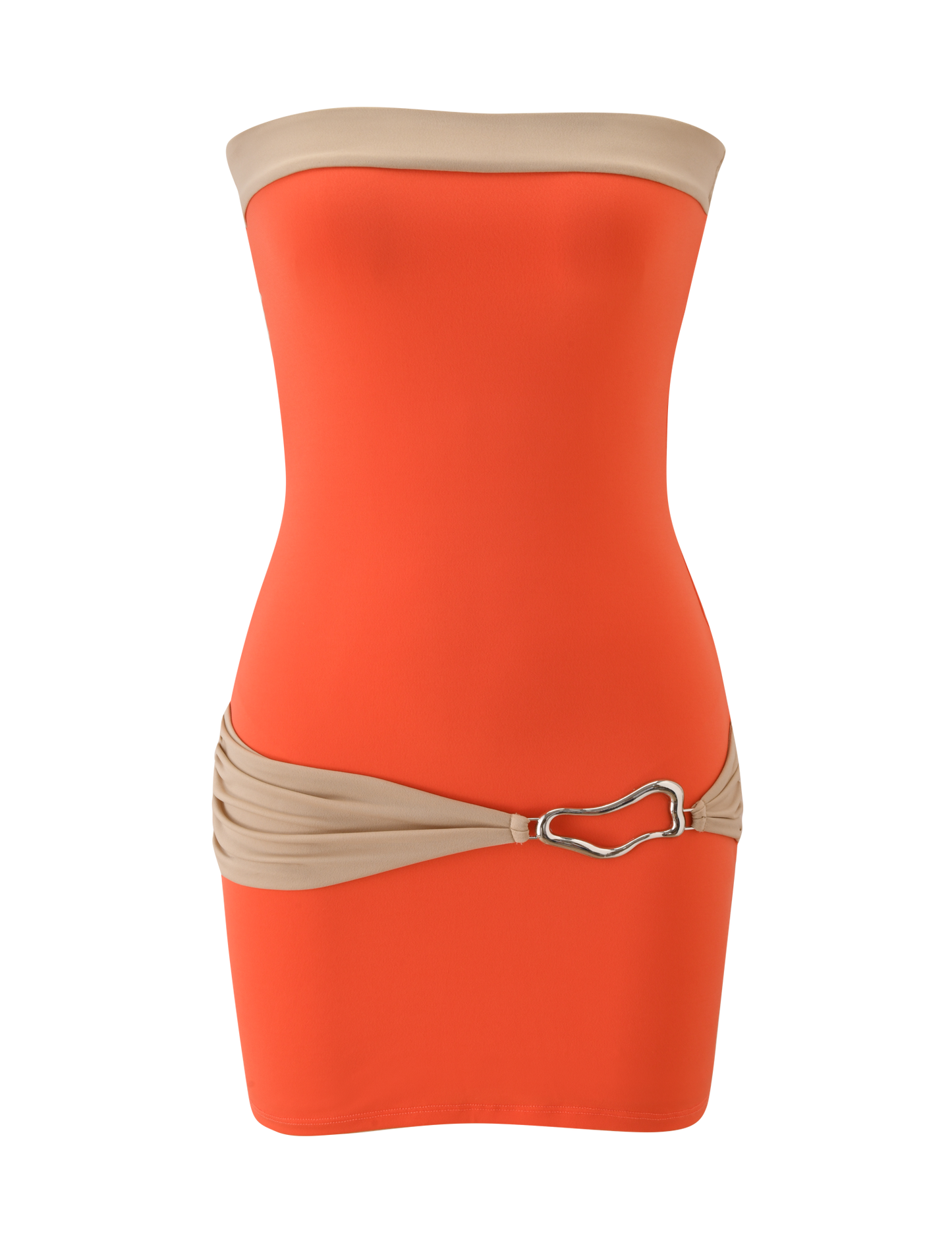 EOS MINI DRESS - PERSIMMON AND TAUPE