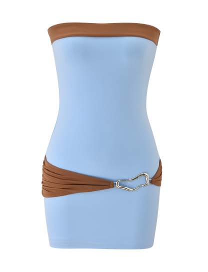 EOS MINI DRESS - SOFT BLUE AND MOCHA