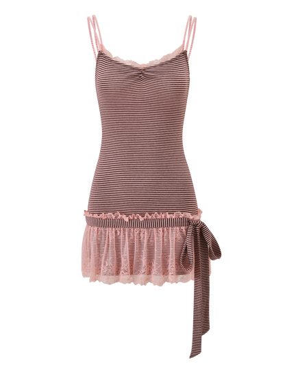 CELIA MINI DRESS - PINK AND BROWN
