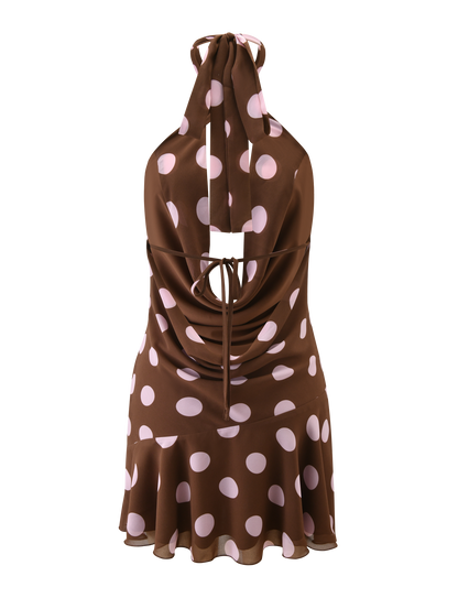 ZYLA MINI DRESS - BROWN AND PINK DOT