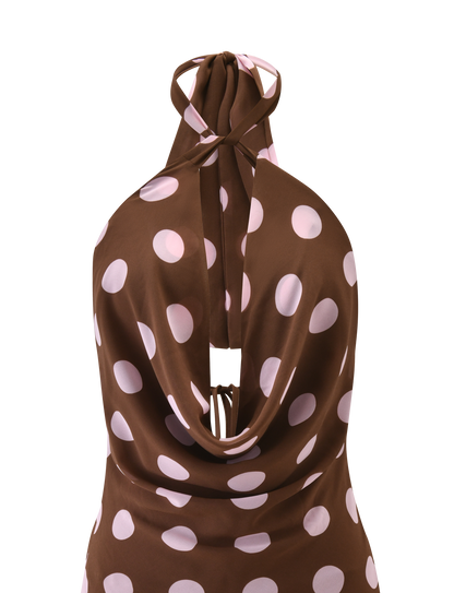 ZYLA MINI DRESS - BROWN AND PINK DOT