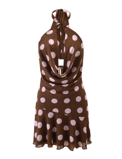 ZYLA MINI DRESS - BROWN AND PINK DOT