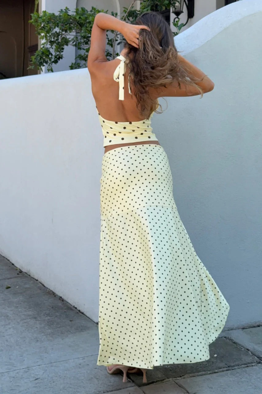 Melody Midi Skirt - Lemon/Choc Polka