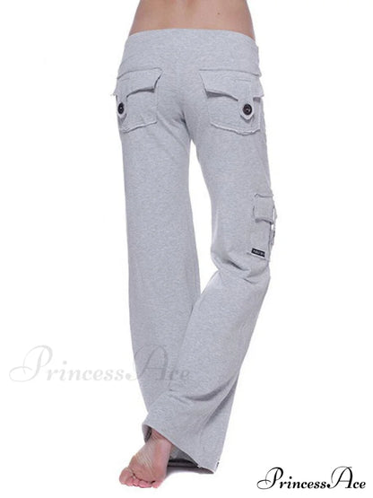 Solid Color Cargo Jogger Drawstring Elastic Waist Trousers