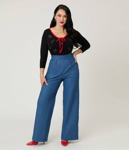 Unique Vintage Chambray High Waist Sailor Ginger Pants
