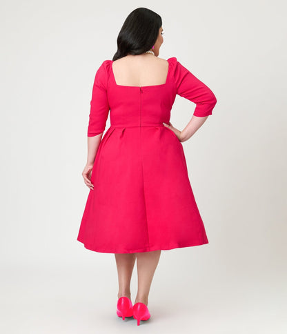 Unique Vintage Plus Size Hot Pink Lamar Swing Dress